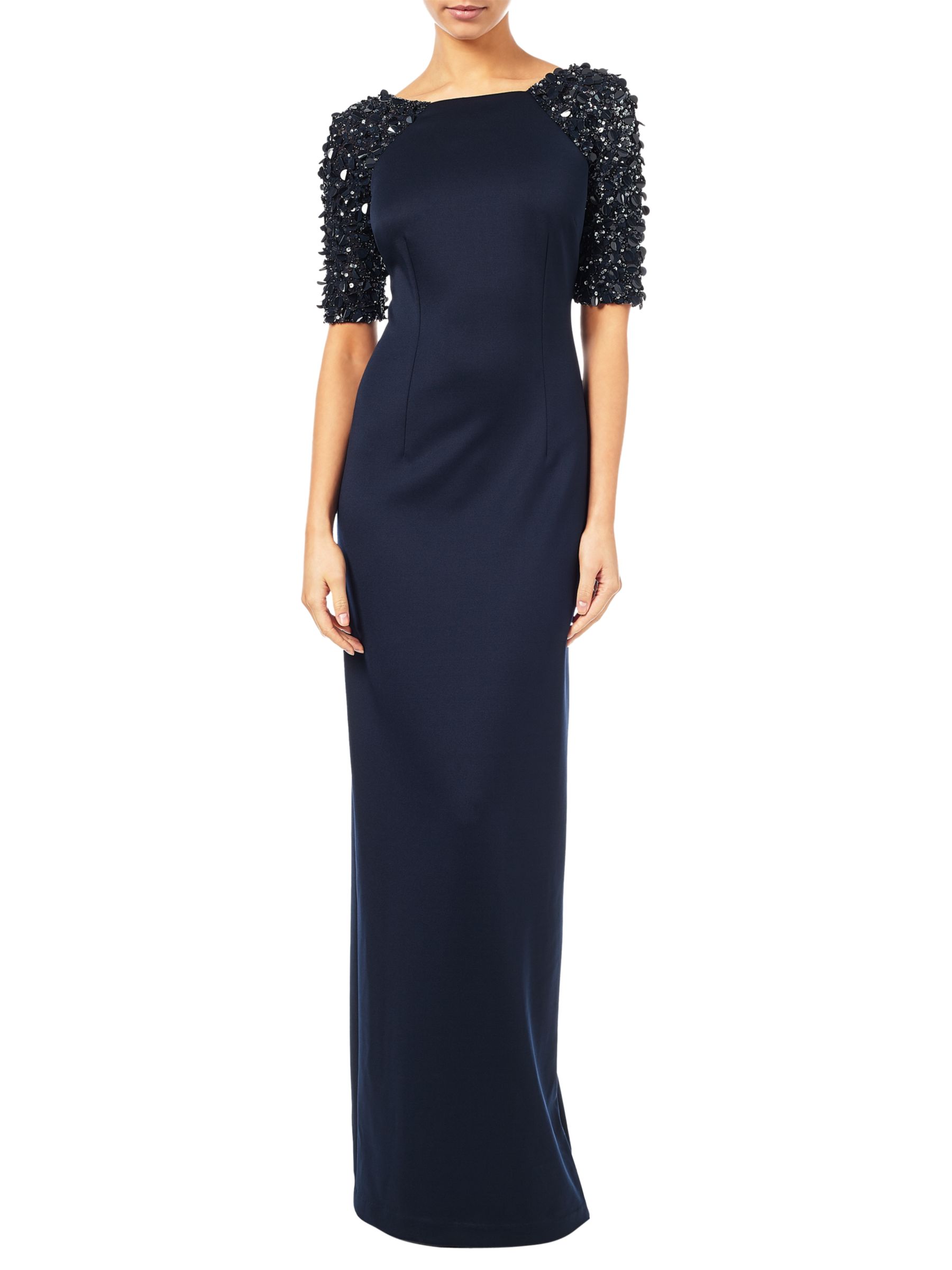 Adrianna Papell Stretch Knit Column Gown, Navy