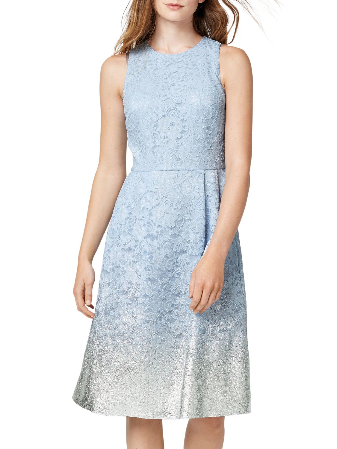 Warehouse Foil Lace Dress, Light Blue, 16
