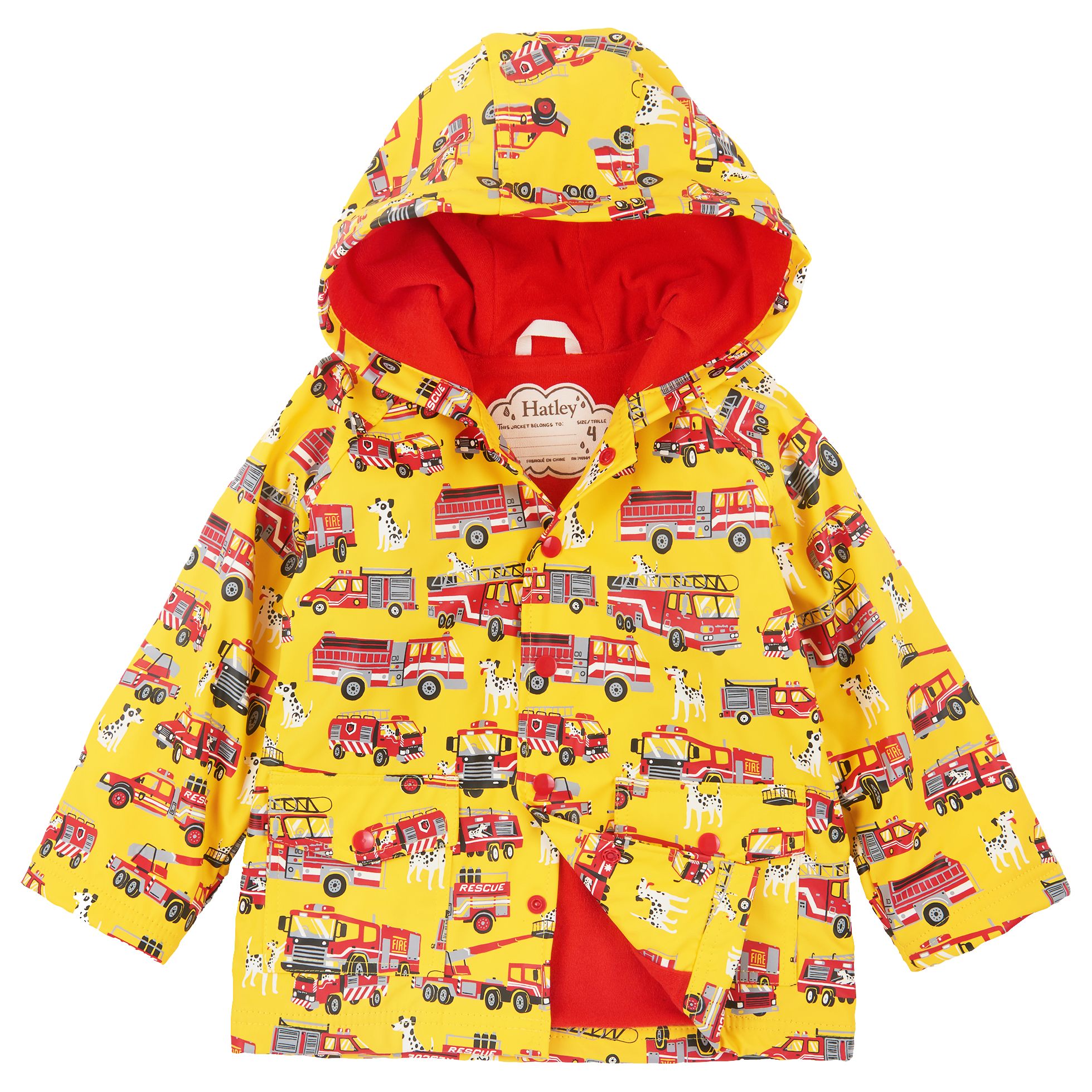 Hatley Boys' Fire Engines and Dalmatians Raincoat, Yellow/Red