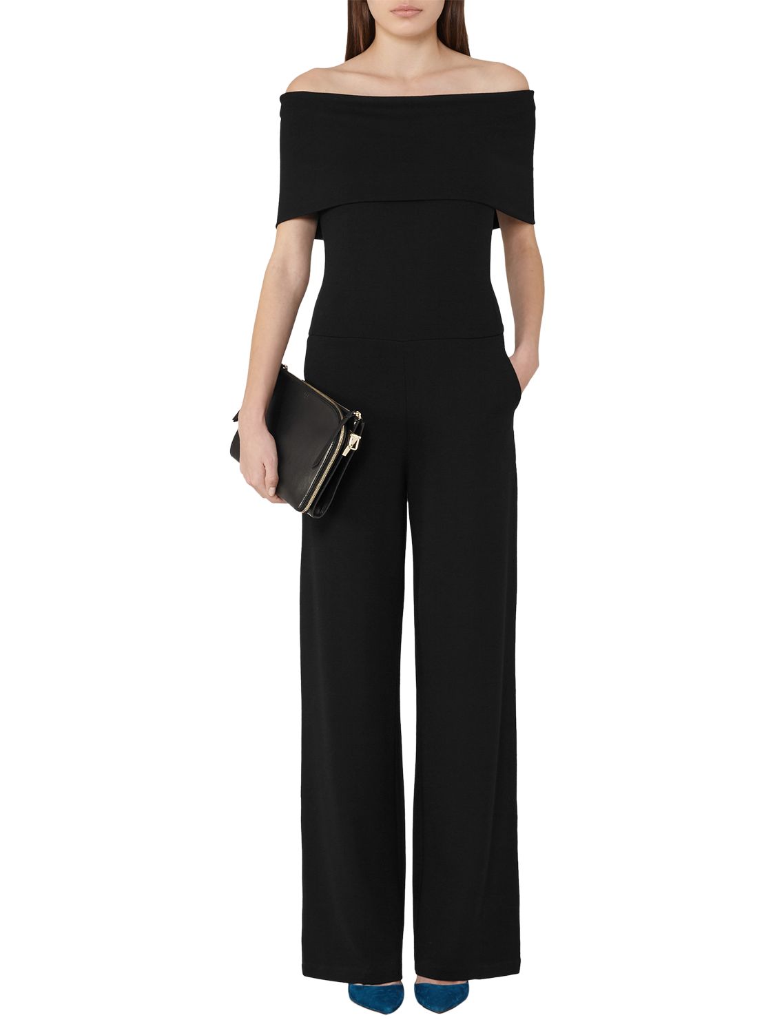 reiss black velvet jumpsuit