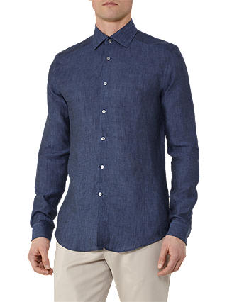 Reiss Holland Slim Fit Linen Shirt, Steel Blue