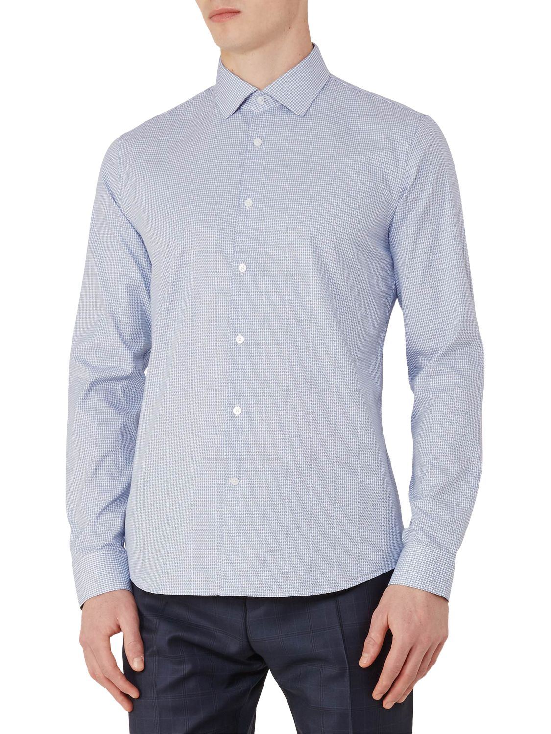 Reiss Mattusi Houndstooth Cotton Slim Fit Shirt, Soft Blue, L