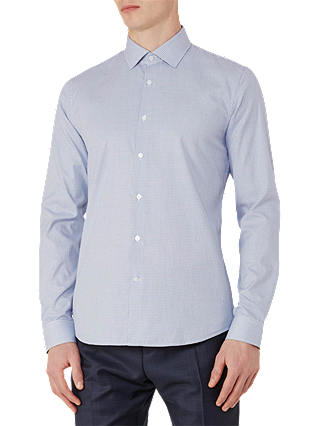 Reiss Mattusi Houndstooth Cotton Slim Fit Shirt, Soft Blue