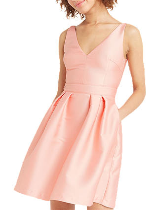 Oasis Satin Twill Fit And Flare Dress, Coral
