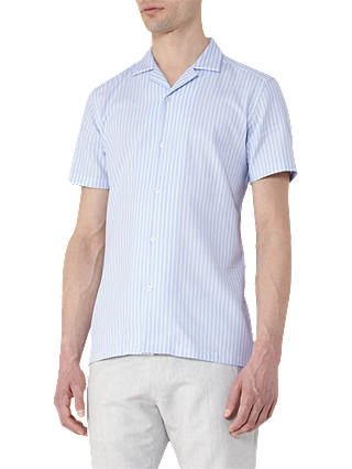 Reiss Vixen Textured Stripe Short Sleeve Shirt, Light Blue/White