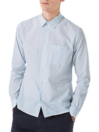 Jigsaw Italian Stripe Pocket Cotton Linen Shirt, Blue