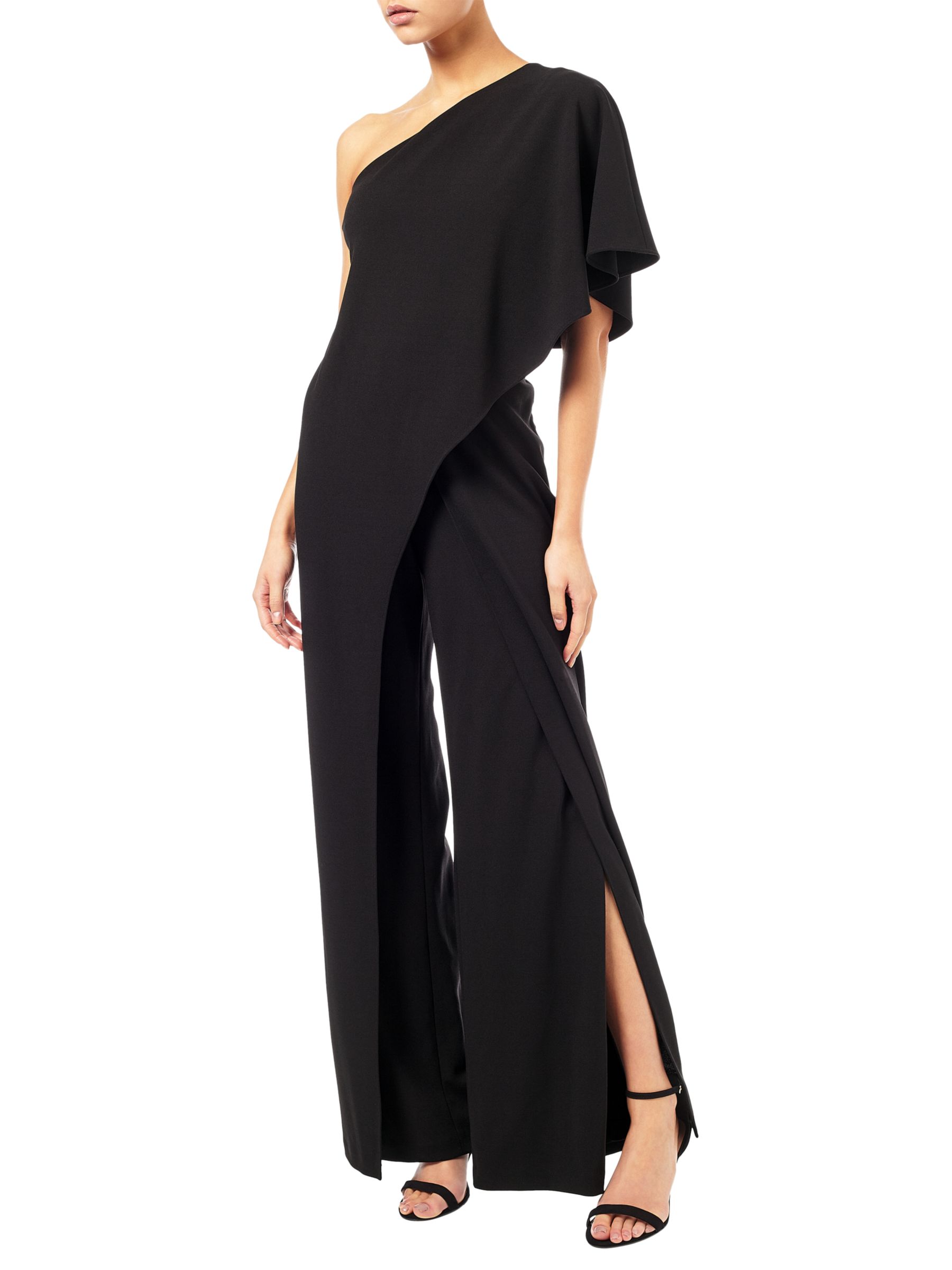 adrianna papell one shoulder crepe jumpsuit black