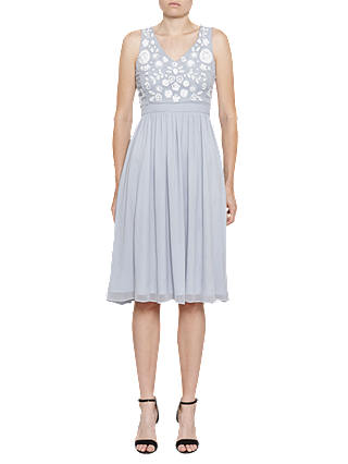 French Connection Dalia Floral Embroidered Dress, Saltwater/Summer White