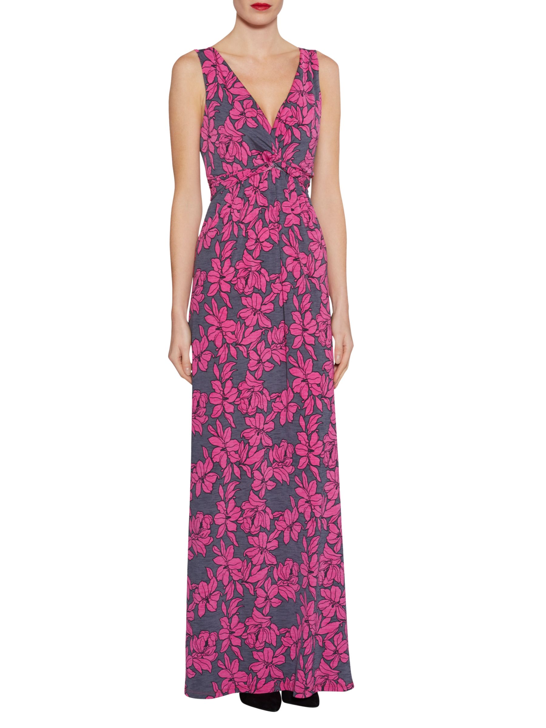 Gina Bacconi Floral Print Jersey Maxi Dress, Grey/Pink