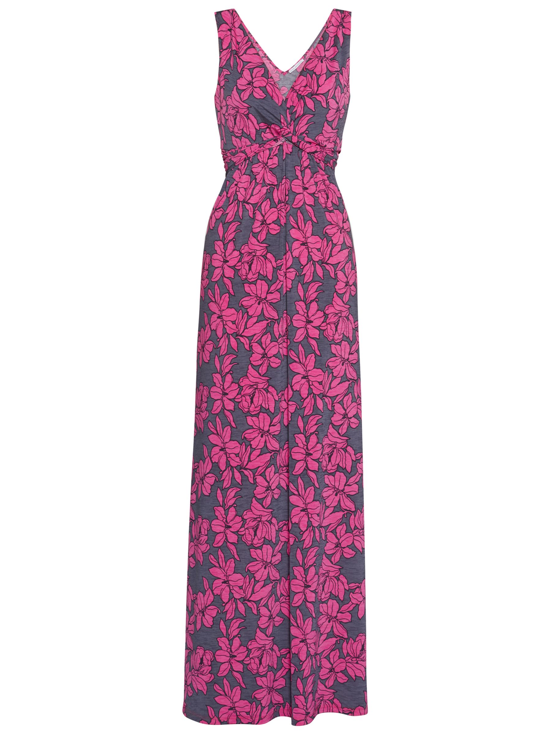 Gina Bacconi Floral Print Jersey Maxi Dress, Grey/Pink