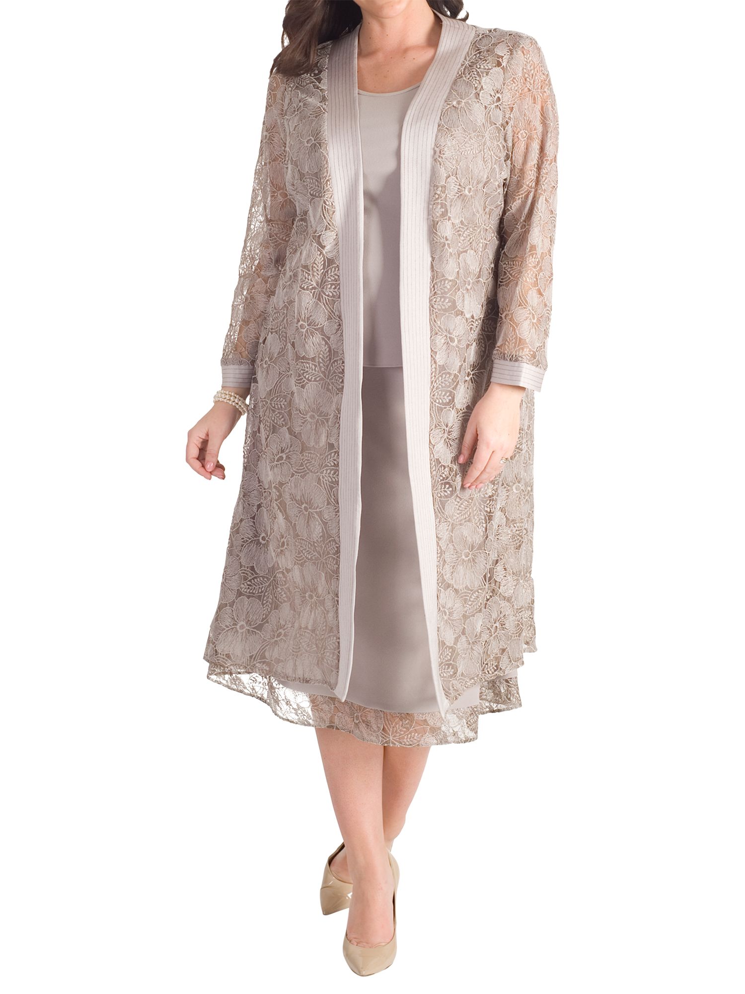 Chesca Embroidered Lace Coat, Mink at John Lewis & Partners