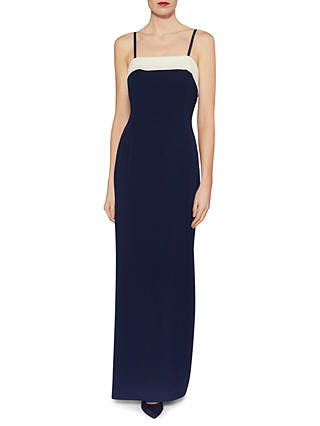 Gina Bacconi Moss Crepe Maxi Dress With Contrast Band, Spring Navy