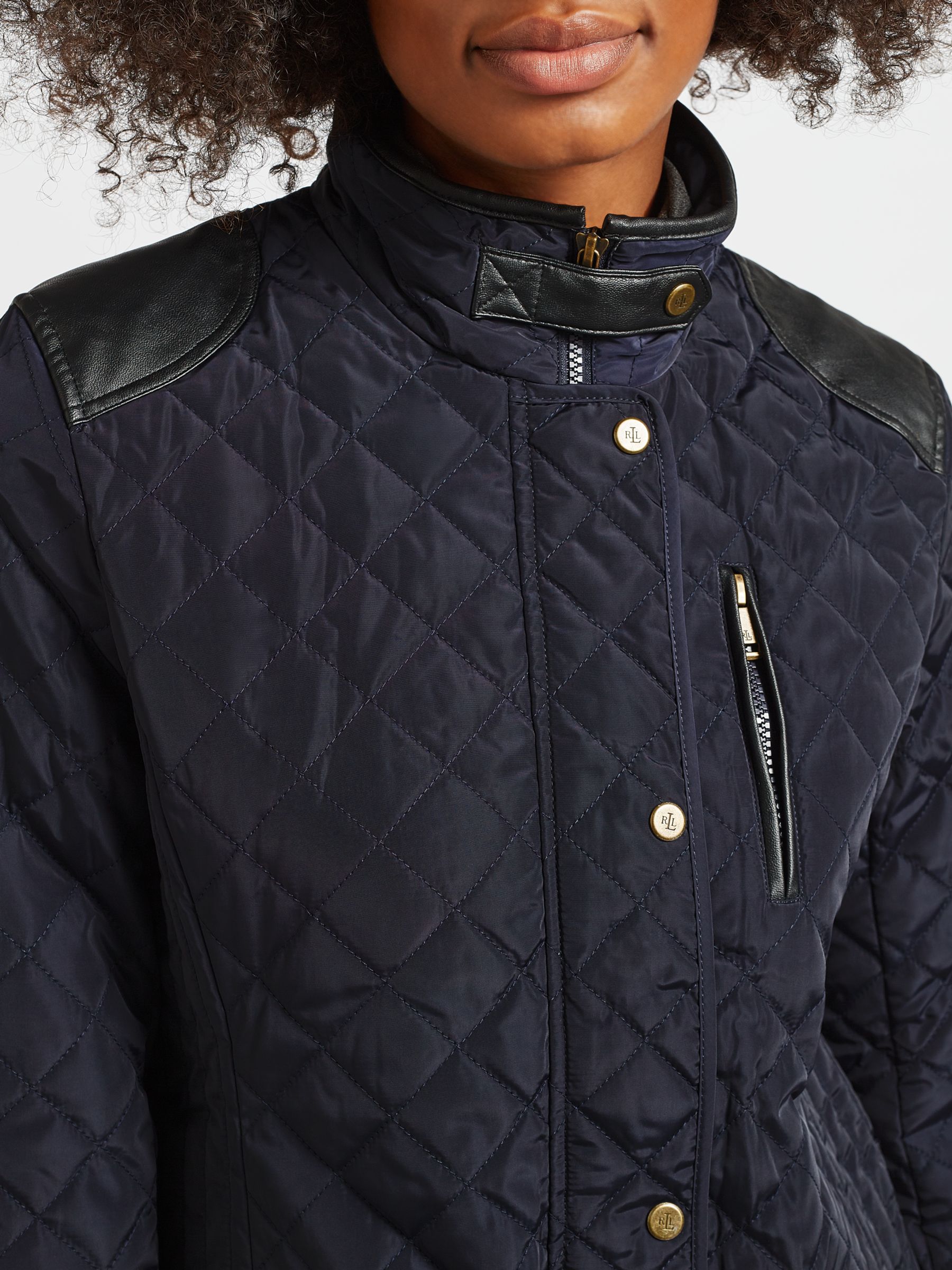 ralph lauren faux leather trim quilted jacket