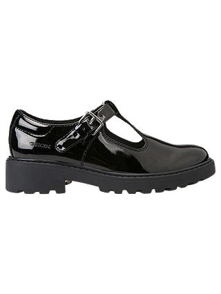 Geox Children's Casey T-Bar School Shoes, Patent Black