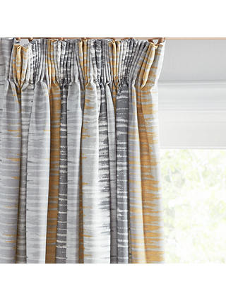 John Lewis & Partners Ikat Pair Lined Pencil Pleat Curtains, Natural / Saffron