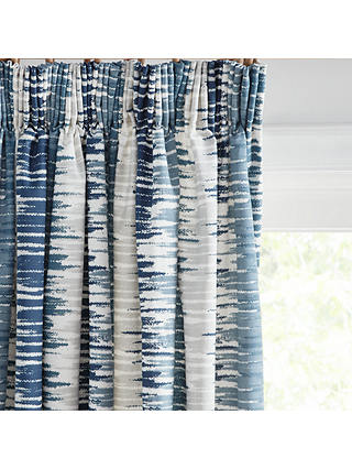 John Lewis & Partners Ikat Pair Lined Pencil Pleat Curtains, Blue