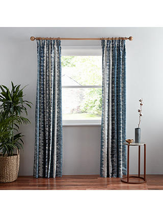 Lined Pencil Pleat Curtains Blue, Ikat Blue Curtains