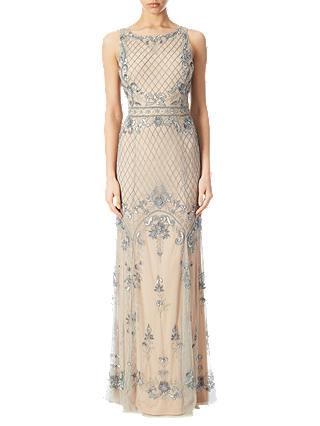Adrianna Papell Petite Beaded Mermaid Gown, Silver/Nude