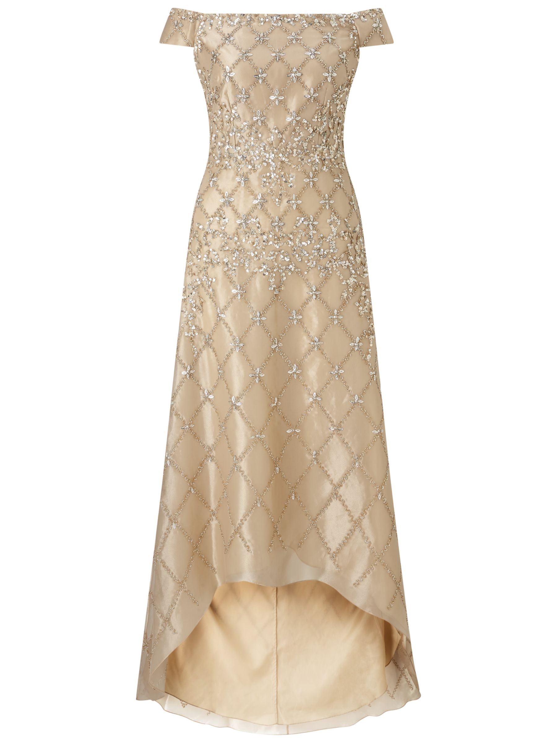 Buy Adrianna Papell Off Shoulder Beaded Organza Gown, Doe | John Lewis