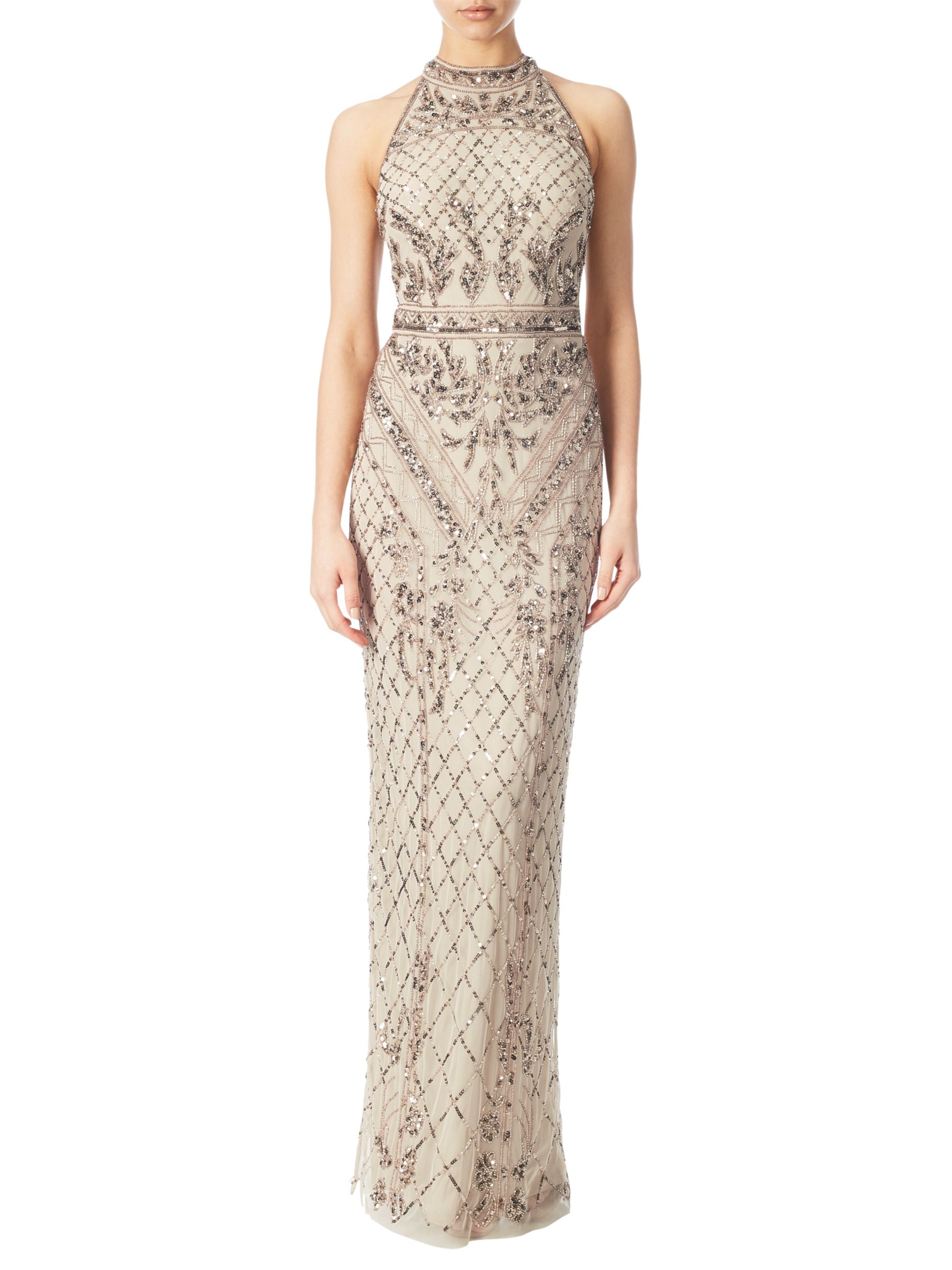 Adrianna Papell Halterneck Beaded Gown, Biscotti