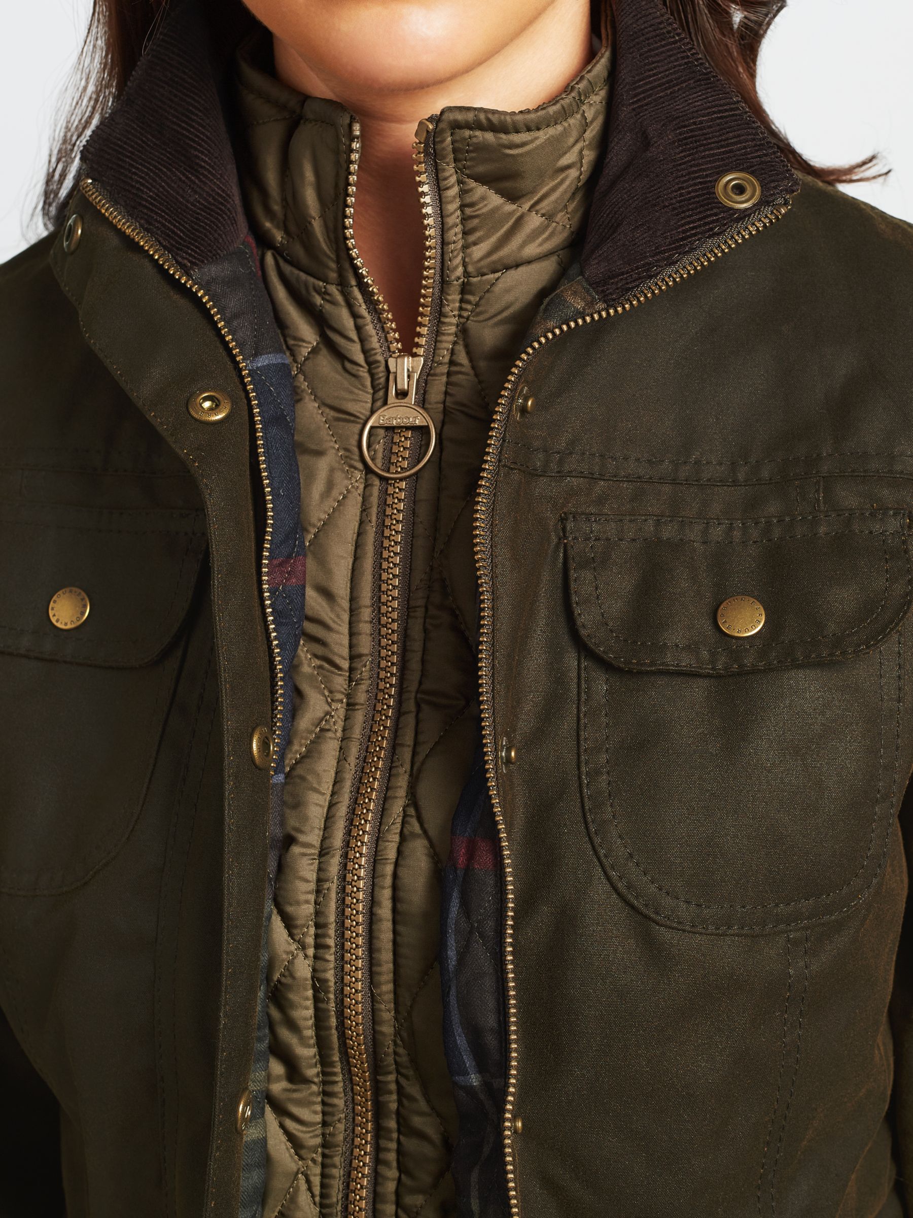 Barbour Ashley Waxed Jacket, Olive at 