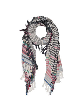 French Connection Staggered Striped Cotton Scarf, Summer White/Multi