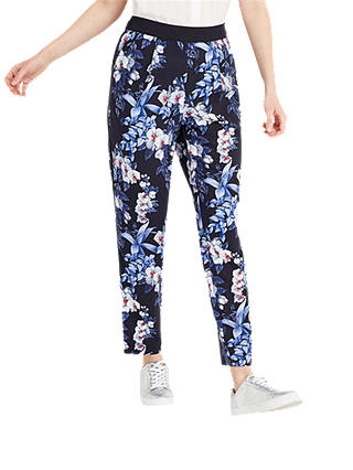 Oasis Tropical Orchid Soft Trousers, Navy