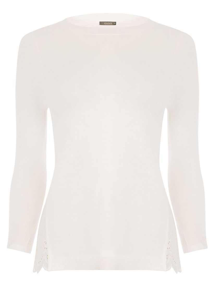 Oasis Side Slit Broderie Top, Off White