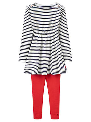 Little Joule Girls' Iona Striped Dress and Leggings Set, Navy/Red