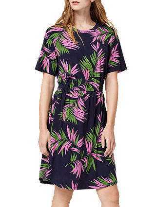 Warehouse Graphic Palm Print Dress, Blue/Multi