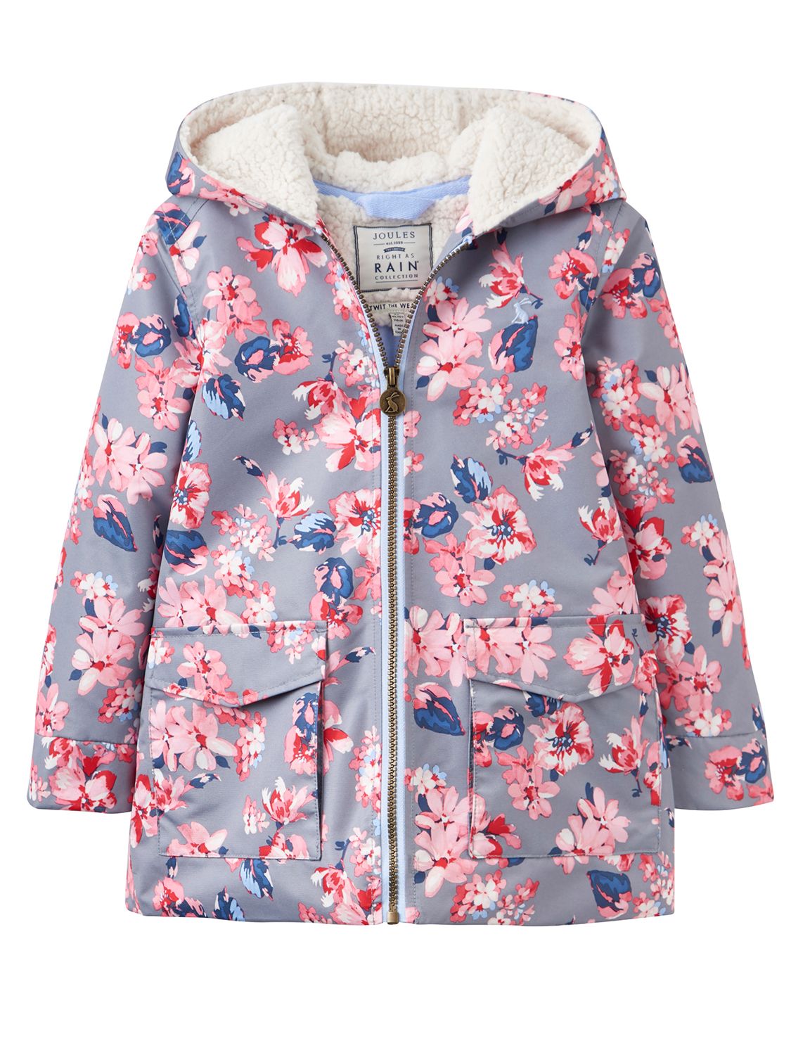Little Joule Girls' Fleece Lined Waterproof Coat, Soft Grey