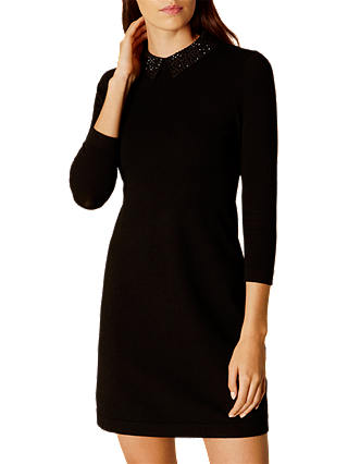 Karen Millen Crystal Collar Knit Dress, Black