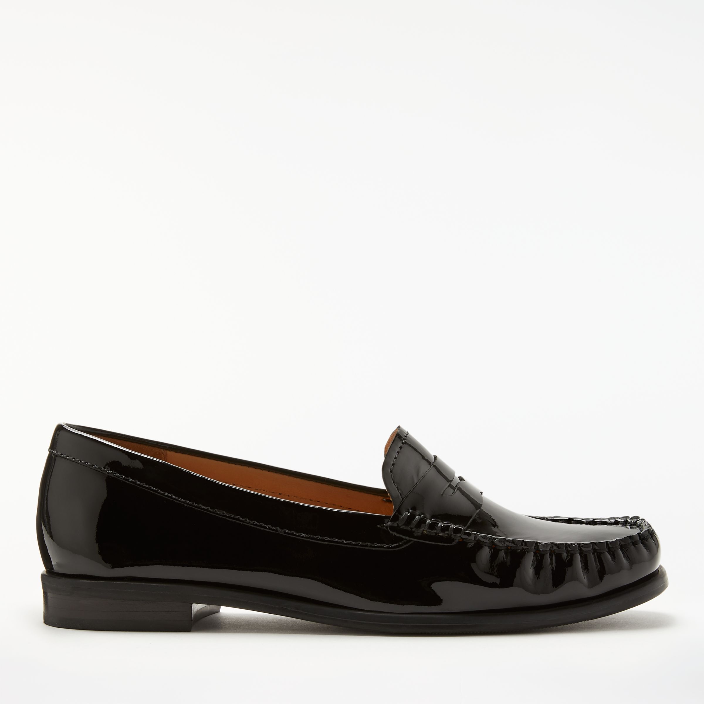 John Lewis Penny Leather Moccasins, Black Patent Leather at John Lewis ...