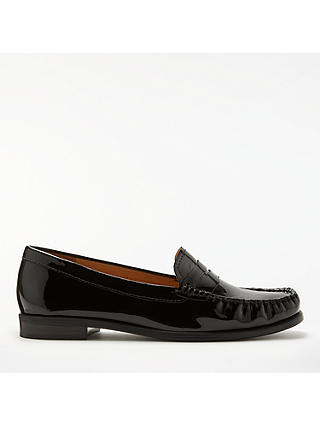 John Lewis Penny Leather Moccasins, Black Patent Leather