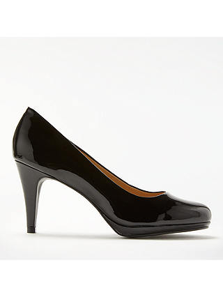 John Lewis & Partners Alicia Cone Heeled Court Shoes, Black Patent Leather