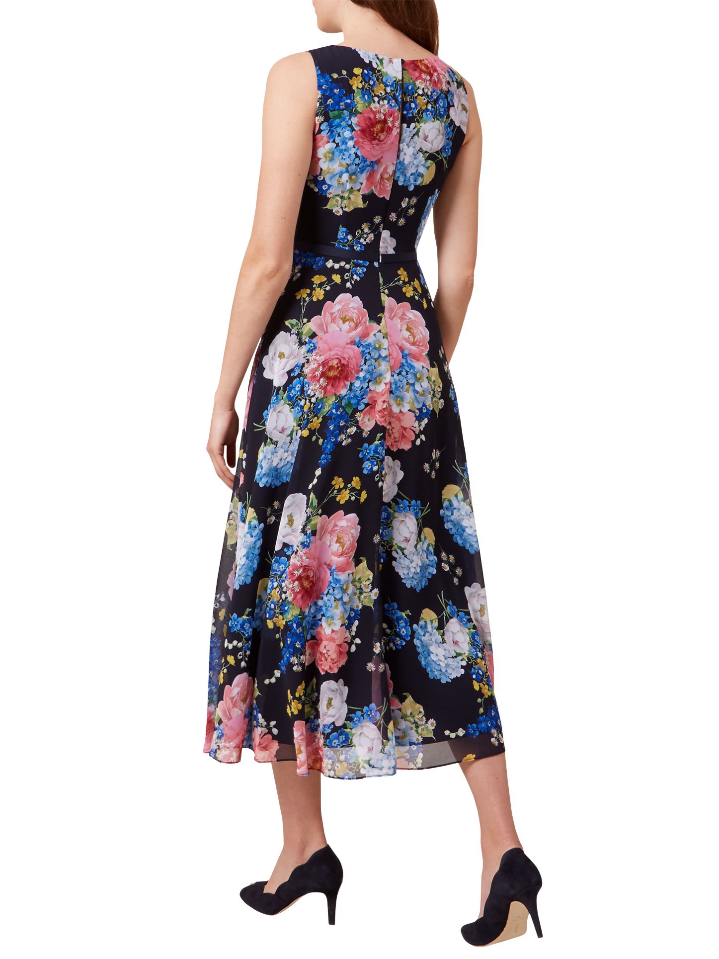 Hobbs Carly Floral Print Midi Dress, Navy/Multi at John Lewis & Partners