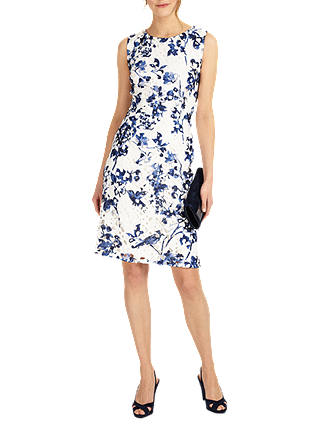 Phase Eight Lola Lace Floral Print Dress, White/Blue