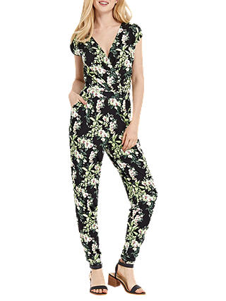 Oasis Botanical Tropical Floral Print Jumpsuit, Black/Multi