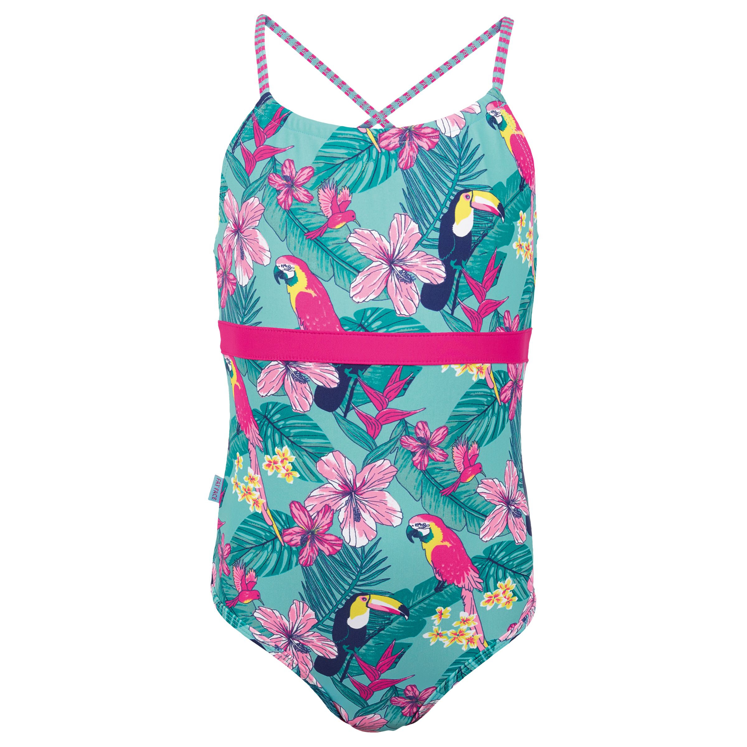 Fat Face Girls' Tropical Swimsuit, Aqua at John Lewis & Partners