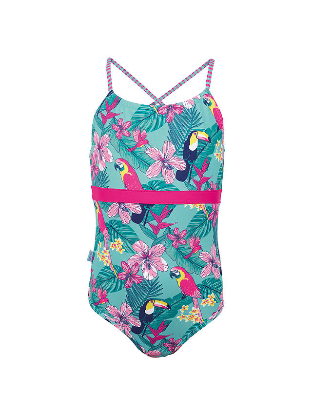 Fat Face Girls' Tropical Swimsuit, Aqua at John Lewis & Partners