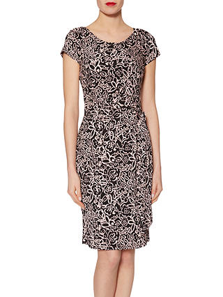 Gina Bacconi Floral Print Jersey Dress, Black/Pink