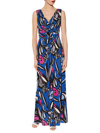Gina Bacconi Abstract Floral Print Jersey Maxi Dress, Cobalt Blue