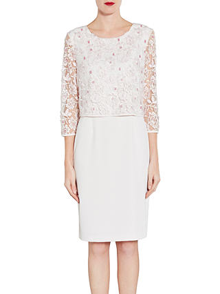 Gina Bacconi Crepe Dress With Floral Lace Overtop, Nude
