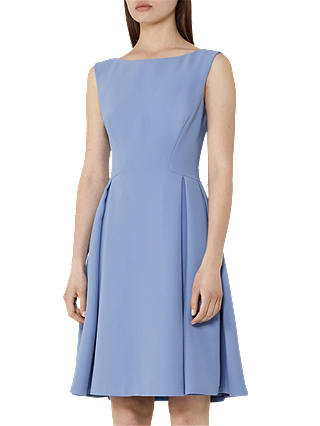 Reiss Eri Low-Back Fit and Flare Dress, Deep Sky