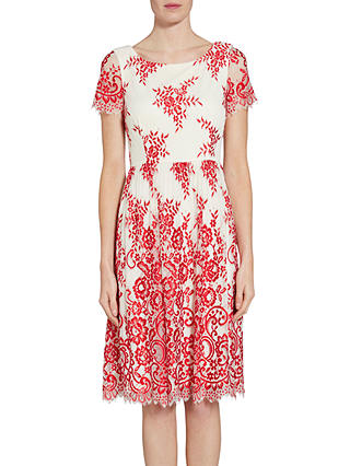 Gina Bacconi Dainty Embroidered Lace Dress, Red