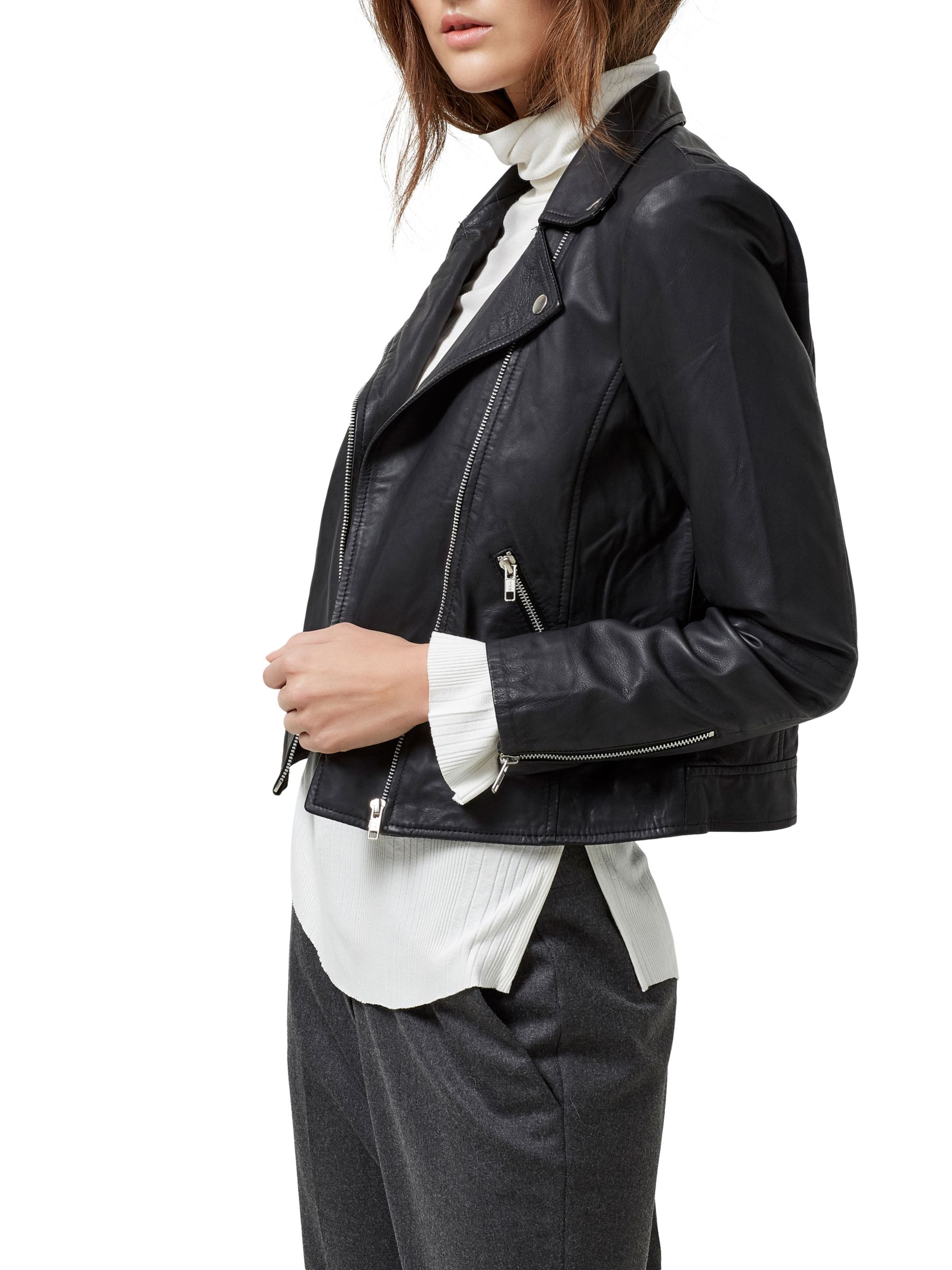Selected Femme Marlen Leather Jacket, Black
