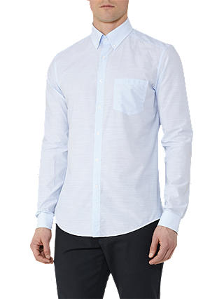 Reiss Cage Striped Cotton Slim Fit Shirt, Light Blue