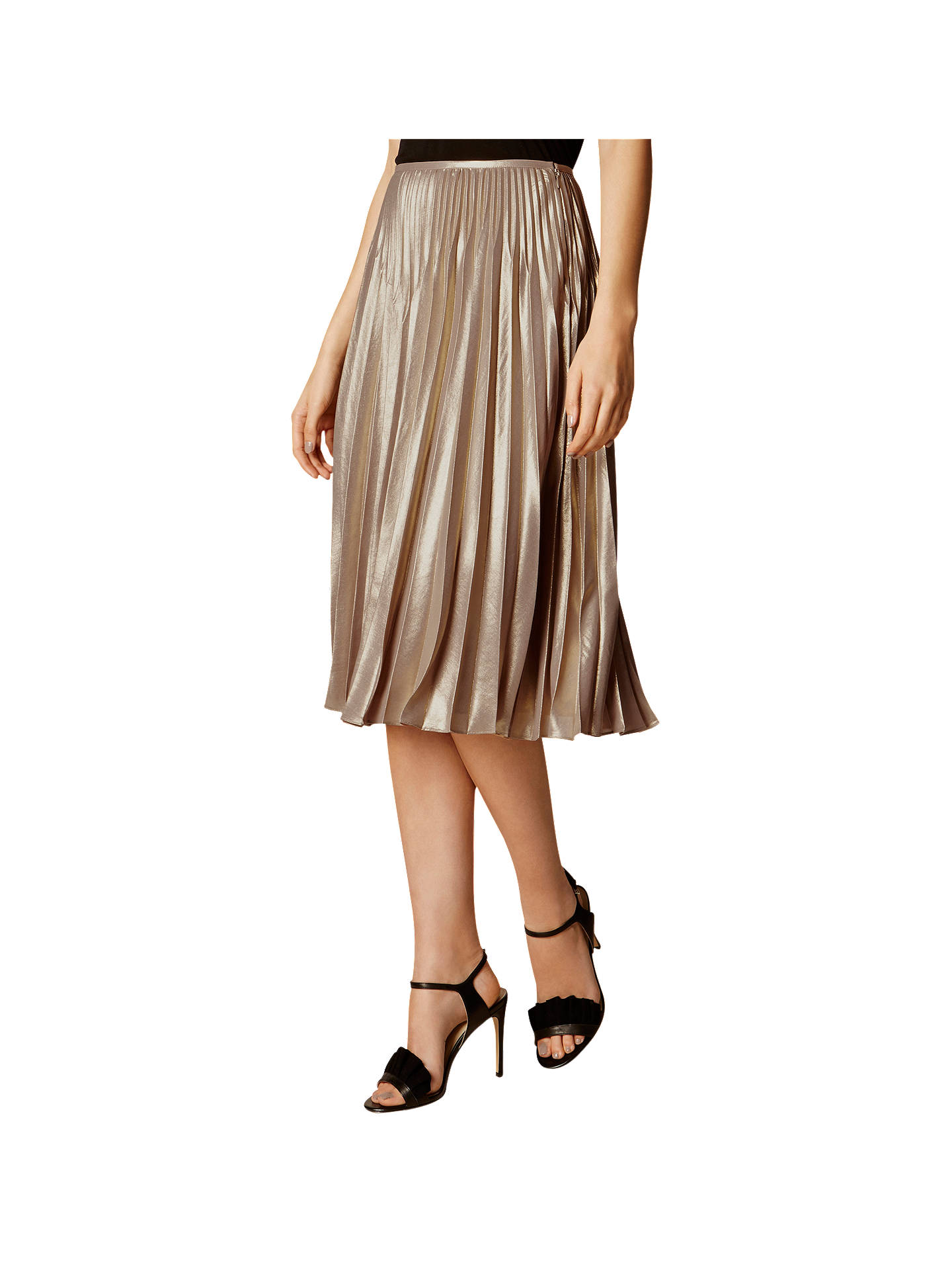 Karen Millen Metallic Pleated Skirt, Gold at John Lewis & Partners