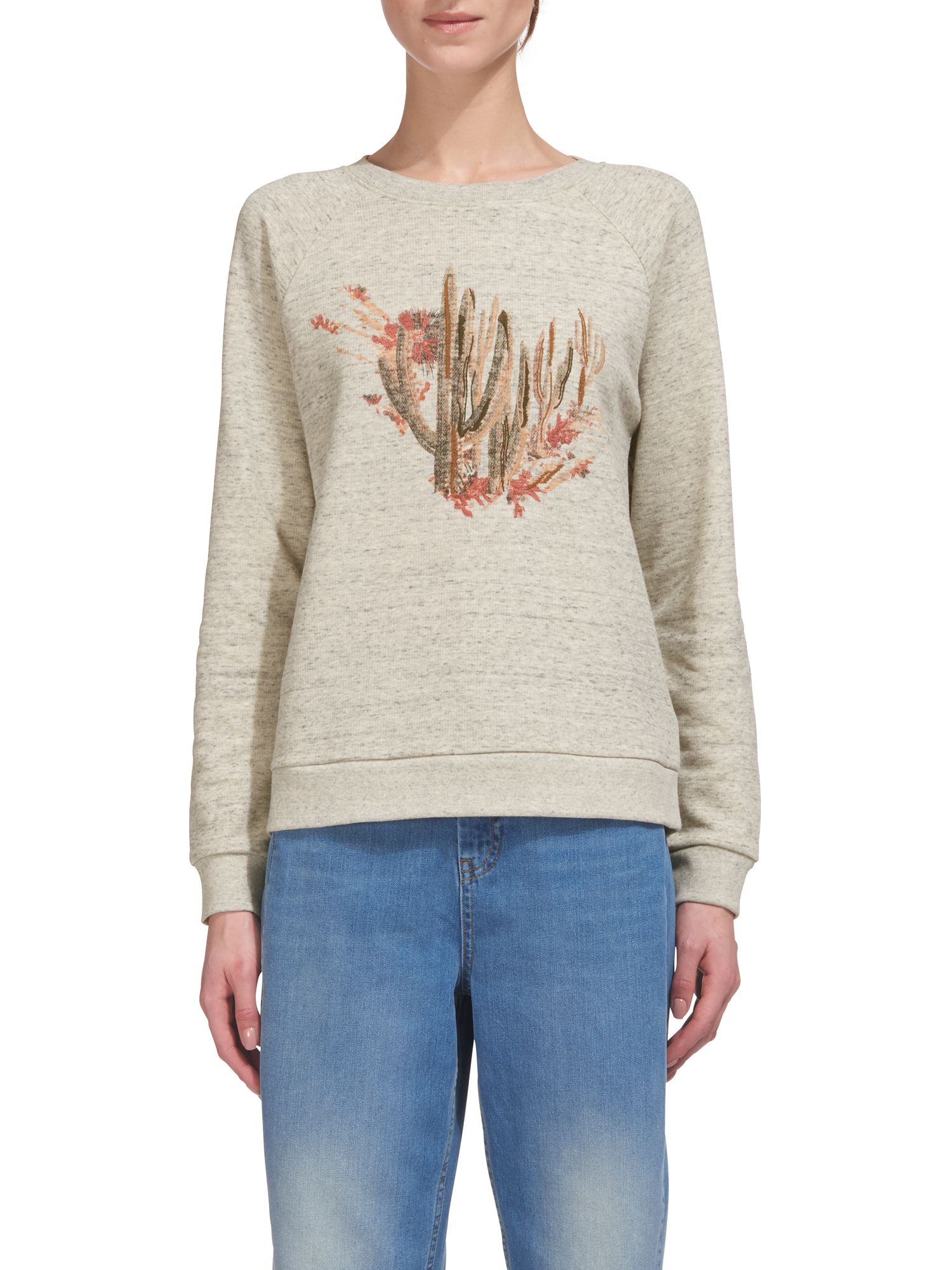 Whistles Cactus Print Sweatshirt, Grey Marl at John Lewis & Partners