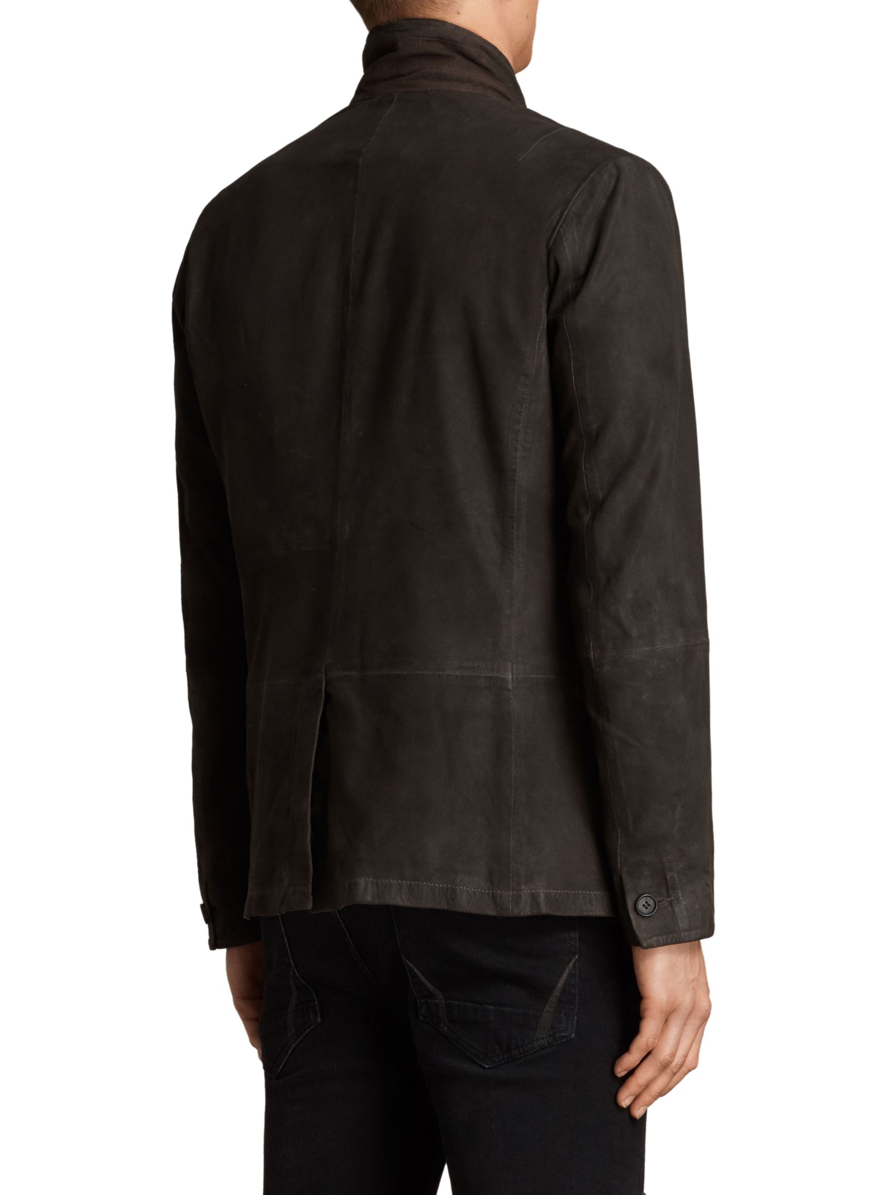 AllSaints Merson Leather Blazer Jacket, Anthracite Grey